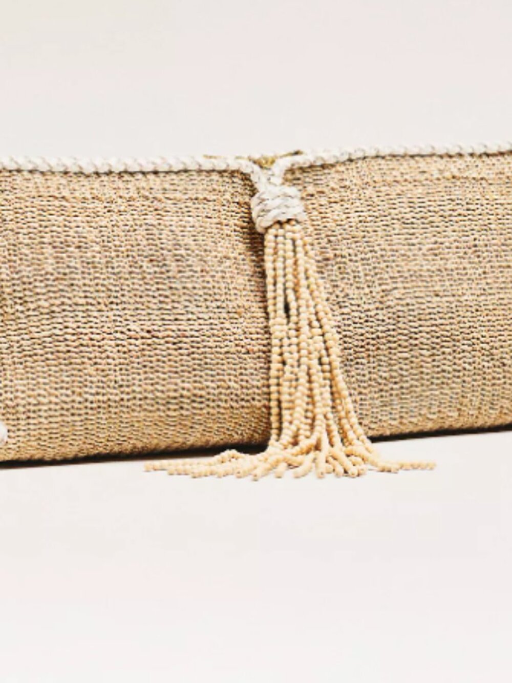 Anthropologie Beige Woven Beaded Tassel Clutch